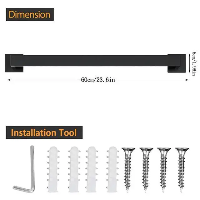 Alt view image 13 of 14 - Towel Bar - 23.6 Inch Bathroom Towel Holder - Matte Black | Stainless Steel Towel Racks for Bathroom Wall Mounted, Towel Rod for Bathroom Wall