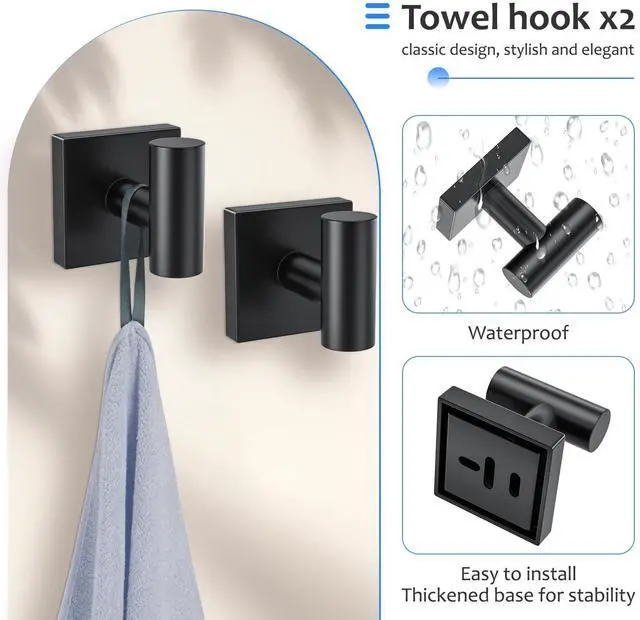 Alt view image 12 of 14 - 5 Pieces Bathroom Hardware Accessories Set Matte Black Towel Bar Set Stainless Steel Wall-Mounted Towel Holder 23.6 Inch Towel Racks for Bathroom