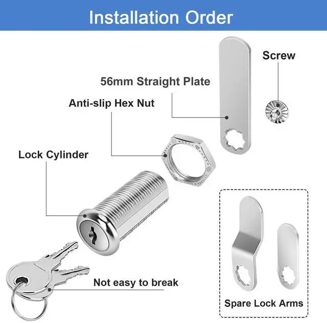 Alt view image 13 of 14 - Cabinet Locks with Keys, 1-1/2" Long Cam Locks keyed Alike, Cabinet Cam Lock Set for Cabinets, RV Storage, Tool Box, Thick Drawer, Zinc Alloy (2 Pack, 1-1/2 Inch)