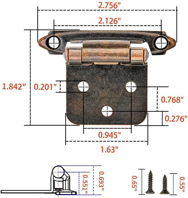 Alt view image 8 of 12 - 50 Pack 25 Pairs 1/2" Overlay Cabinet Door Hinges - Oil Rubbed Bronze Self Closing Hinges