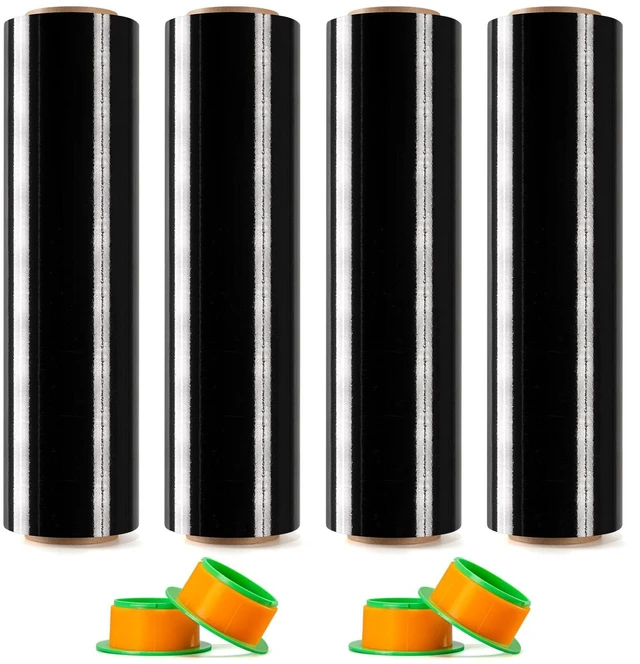 Alt view image 8 of 14 - 4 Rolls Black Stretch Wrap 18" x 1000FT x 80 Gauge Heavy Duty Film | Heavy Duty Black Stretch Wrap with Holder, 80 Gauge Opaque Self-Adhering Film for Privacy & Pallet Wrapping