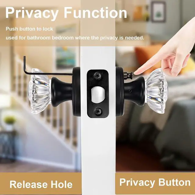Alt view image 10 of 14 - Glass Door Knobs Interior Vintage Privacy Door Knob with Lock | for Bedroom Bathroom Matte Black