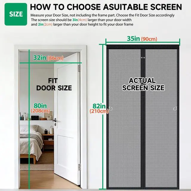 Alt view image 9 of 14 - Upgraded Magnetic Screen Door Mesh, Full Strip Magnets, Heavy Duty Fiberglass Mesh, Door Screen Magnetic Closure for Single Door Size 32 x 80 Inch, Screen Door Size 35 x 82 Inch Black