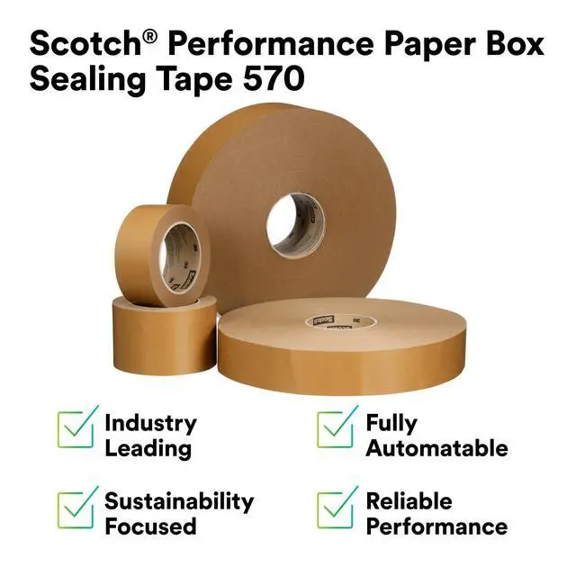 Alt view image 9 of 14 - Scotch Performance Paper Box Sealing Tape 570, Brown, 2.8" x 547 yd (72 mm x 500 m), 1 Roll, Recycle-Compatible, Great for Packaging, Shipping, and Moving