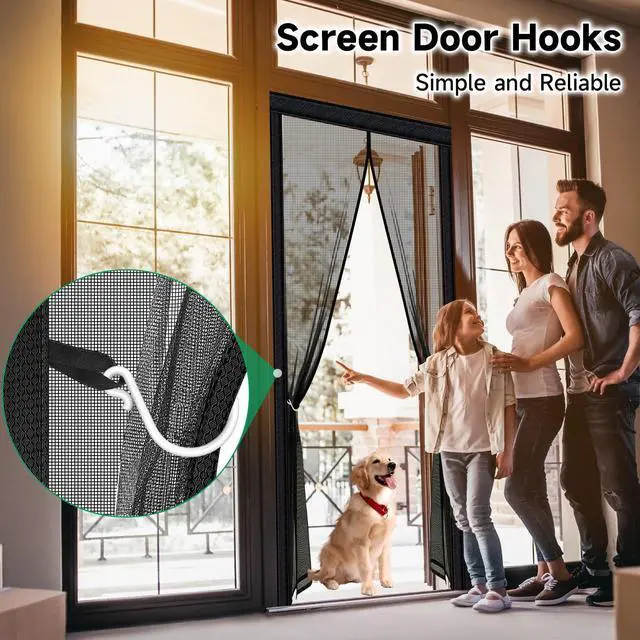 Alt view image 13 of 14 - Upgraded Magnetic Screen Door Mesh, Full Strip Magnets, Heavy Duty Fiberglass Mesh, Door Screen Magnetic Closure for Single Door Size 32 x 80 Inch, Screen Door Size 35 x 82 Inch Black