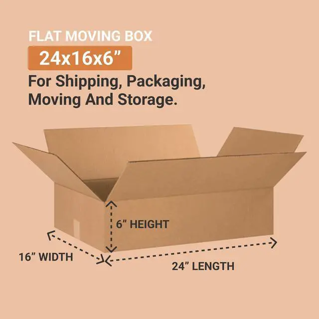 Alt view image 10 of 14 - 24166 Flat Corrugated Cardboard Box 24" L x 16" W x 6" H, Kraft, For Shipping, Packing and Moving (Pack of 20)