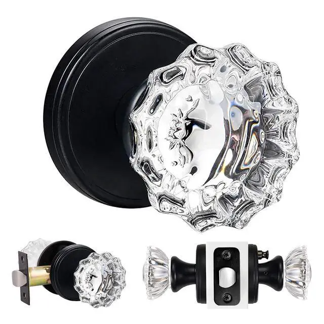 Alt view image 8 of 14 - Glass Door Knobs Interior Vintage Privacy Door Knob with Lock | for Bedroom Bathroom Matte Black