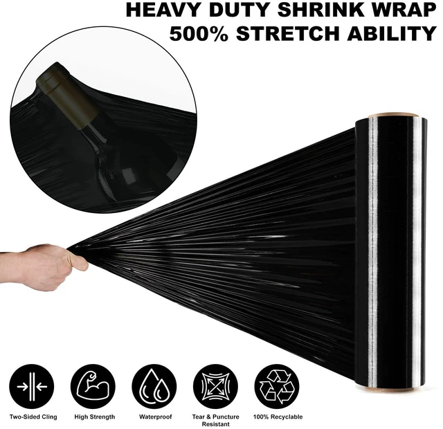 Alt view image 10 of 14 - 4 Rolls Black Stretch Wrap 18" x 1000FT x 80 Gauge Heavy Duty Film | Heavy Duty Black Stretch Wrap with Holder, 80 Gauge Opaque Self-Adhering Film for Privacy & Pallet Wrapping