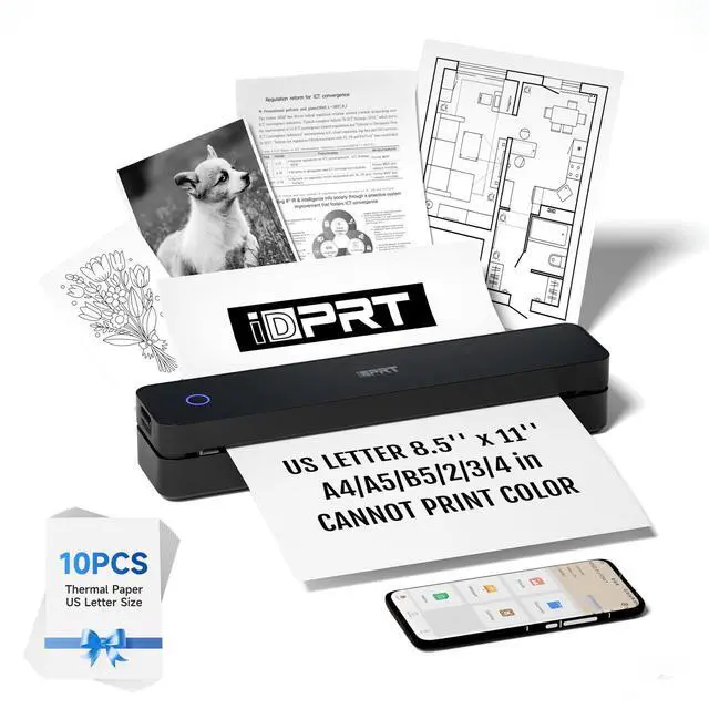 Alt view image 2 of 2 - Portable Printer Wireless for Travel - Bluetooth Mobile Printer Support for 8.5"x11" US Letter, Inkless Compatible with iOS, Android, Laptop for Office, Car and Home (pro, Black)