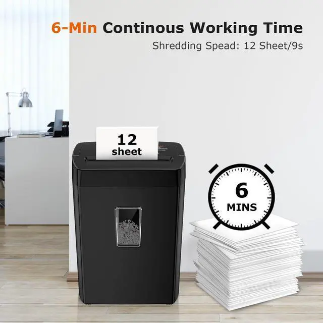 Alt view image 9 of 14 - 12-Sheet Cross Cut Paper Shredder, 5.5 Gal Home Office Heavy Duty Shredder for Paper, Credit Card, Mail, Staples, with Transparent Window, High Security Level P-4 (C275-A)
