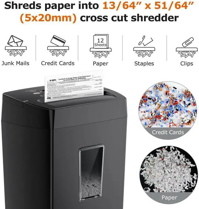 Alt view image 10 of 14 - 12-Sheet Cross Cut Paper Shredder, 5.5 Gal Home Office Heavy Duty Shredder for Paper, Credit Card, Mail, Staples, with Transparent Window, High Security Level P-4 (C275-A)