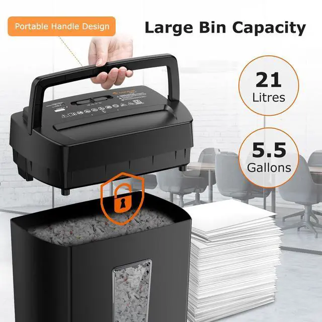 Alt view image 11 of 14 - 12-Sheet Cross Cut Paper Shredder, 5.5 Gal Home Office Heavy Duty Shredder for Paper, Credit Card, Mail, Staples, with Transparent Window, High Security Level P-4 (C275-A)
