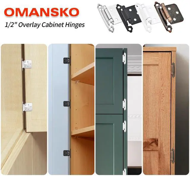 Alt view image 10 of 12 - 50 Pack 25 Pairs 1/2" Overlay Cabinet Door Hinges - Oil Rubbed Bronze Self Closing Hinges
