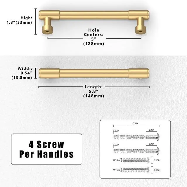 Alt view image 8 of 12 - 10 Pack Champagne Bronze Cabinet Pulls 5 Inch(128mm) Kitchen Cabinet Handles Cabinet Hardware Drawer Pulls