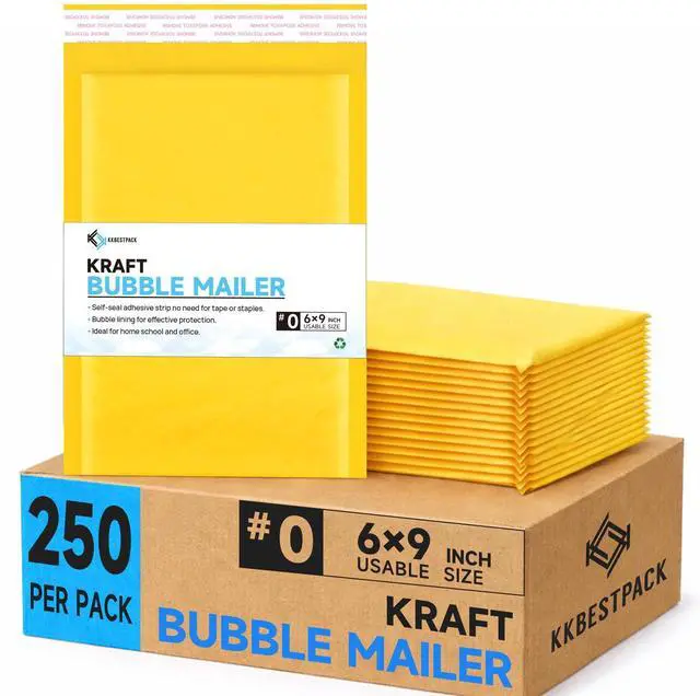 Alt view image 2 of 2 - Kraft Paper Bubble Mailers #0, 6x10 Inch Self-Seal Padded Mailing Envelopes, Usable Size 6x9, Pack of 250