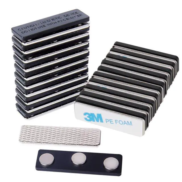 Alt view image 8 of 14 - 100 Pack Name Badge Magnets, Magnetic Name Badge Holders, Name Tag Magnet Backs with 3 Powerful Neodymium Magnets and 3M Adhesive Front Plate