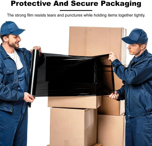 Alt view image 14 of 14 - 4 Rolls Black Stretch Wrap 18" x 1000FT x 80 Gauge Heavy Duty Film | Heavy Duty Black Stretch Wrap with Holder, 80 Gauge Opaque Self-Adhering Film for Privacy & Pallet Wrapping