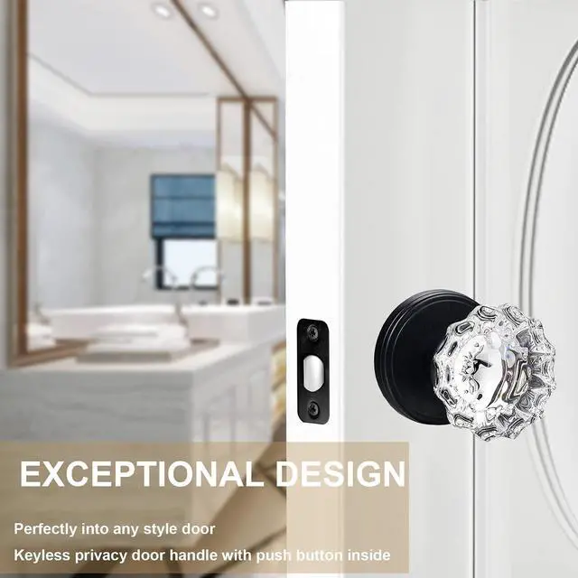 Alt view image 13 of 14 - Glass Door Knobs Interior Vintage Privacy Door Knob with Lock | for Bedroom Bathroom Matte Black