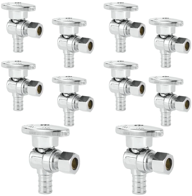 Alt view image 8 of 14 - 10PC 1/2" PEX-B Crimp x 3/8" OD Compression Angle Stop Valve | 1/4 Turn Shut Off Valve,for Bathroom, ASTM F1807(VALVE076-10)