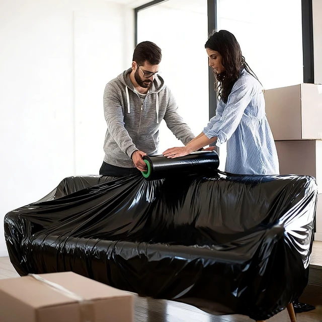 Alt view image 11 of 14 - 4 Rolls Black Stretch Wrap 18" x 1000FT x 80 Gauge Heavy Duty Film | Heavy Duty Black Stretch Wrap with Holder, 80 Gauge Opaque Self-Adhering Film for Privacy & Pallet Wrapping