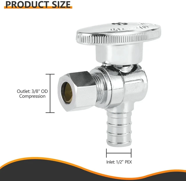 Alt view image 9 of 14 - 10PC 1/2" PEX-B Crimp x 3/8" OD Compression Angle Stop Valve | 1/4 Turn Shut Off Valve,for Bathroom, ASTM F1807(VALVE076-10)