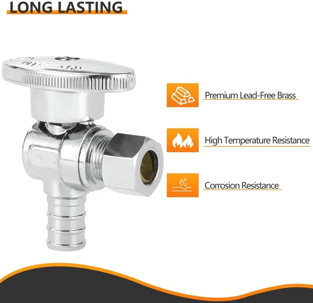 Alt view image 11 of 14 - 10PC 1/2" PEX-B Crimp x 3/8" OD Compression Angle Stop Valve | 1/4 Turn Shut Off Valve,for Bathroom, ASTM F1807(VALVE076-10)