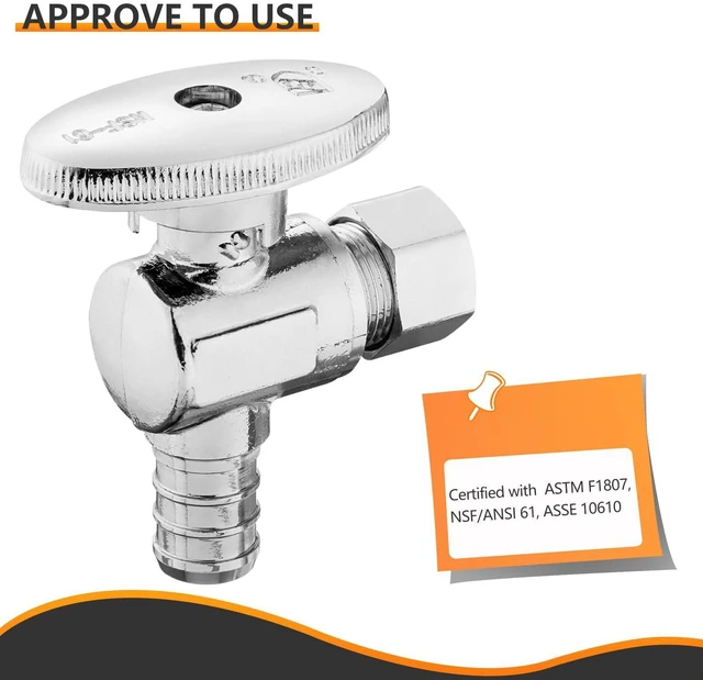Alt view image 10 of 14 - 10PC 1/2" PEX-B Crimp x 3/8" OD Compression Angle Stop Valve | 1/4 Turn Shut Off Valve,for Bathroom, ASTM F1807(VALVE076-10)