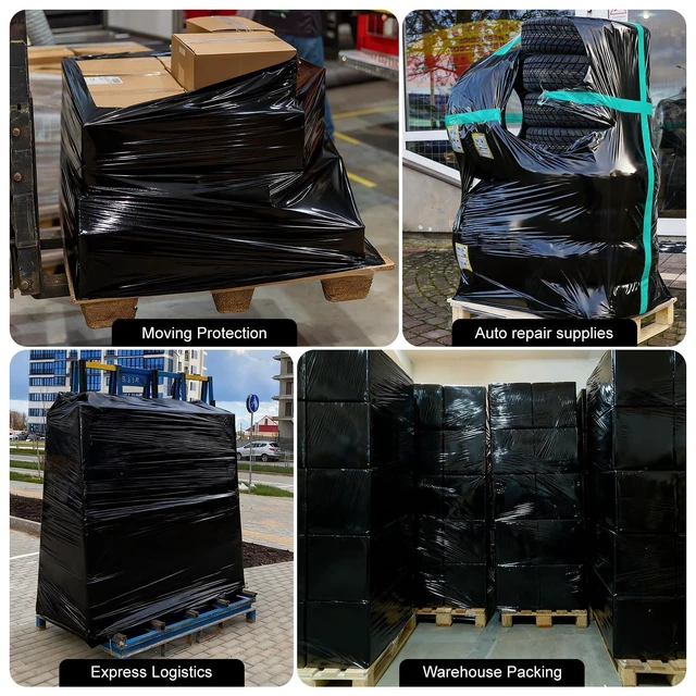 Alt view image 13 of 14 - 4 Rolls Black Stretch Wrap 18" x 1000FT x 80 Gauge Heavy Duty Film | Heavy Duty Black Stretch Wrap with Holder, 80 Gauge Opaque Self-Adhering Film for Privacy & Pallet Wrapping