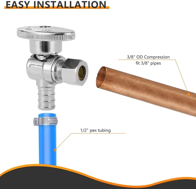 Alt view image 13 of 14 - 10PC 1/2" PEX-B Crimp x 3/8" OD Compression Angle Stop Valve | 1/4 Turn Shut Off Valve,for Bathroom, ASTM F1807(VALVE076-10)