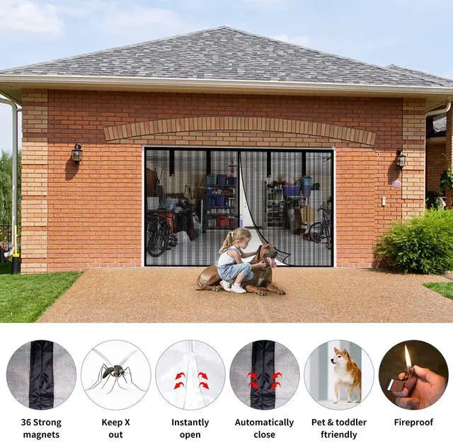 Alt view image 10 of 12 - Magnetic Garage Screen Door for 1 Car Garage Doors 9x7FT- Reinforced Self Sealing Fiberglass Mesh Door with 4 Strapping Tapes, High Energy MagnetsHands Free Door Screen with Closure Weighted Bottom