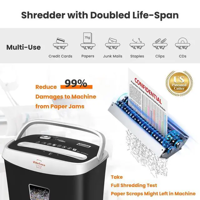 Alt view image 10 of 14 - 10-Sheet Paper Shredder for Home Office, US Patented Cutting | Anti-Jam P-4 High Security Cross Cut, 3.9-Gallon Basket, Shreds Credit Cards, CDs, Staples & Paper Clips, ETL
