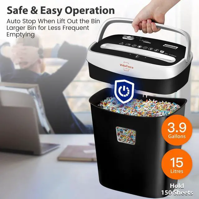 Alt view image 13 of 14 - 10-Sheet Paper Shredder for Home Office, US Patented Cutting | Anti-Jam P-4 High Security Cross Cut, 3.9-Gallon Basket, Shreds Credit Cards, CDs, Staples & Paper Clips, ETL