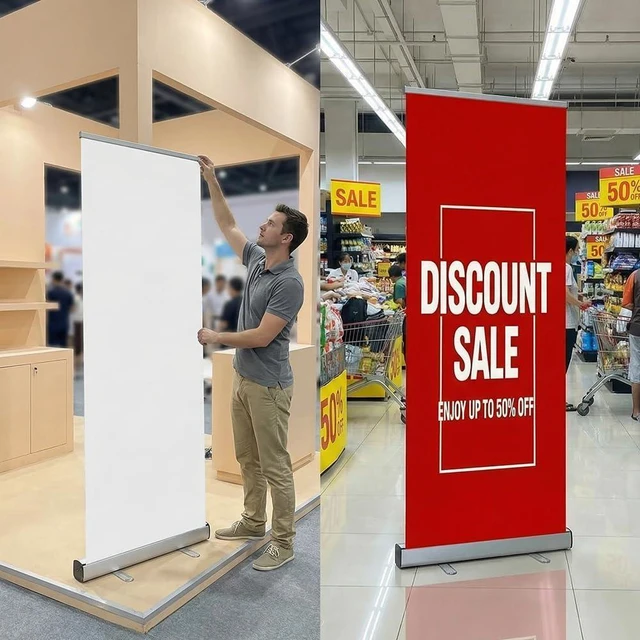 Alt view image 14 of 14 - Heavy Duty Retractable Banner Stand Roll Up Banner Stand 33 ½"x80 Advertising Display Stand Poster Board For Trade Shows Retail Display (Stand Only)