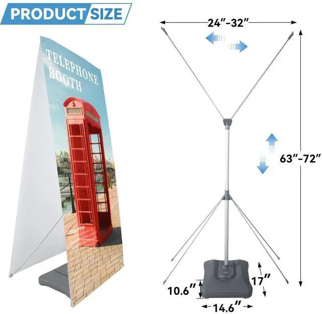 Alt view image 8 of 12 - Double Sided X Banner Stand with Water Base Adjustable Fit Banner Size from 23"X63" to 32"X78" for Outdoor Sidewalk,Trade Show & Retail Advertising