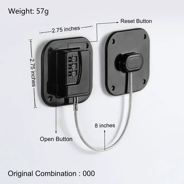 Alt view image 8 of 12 - Refrigerator Lock, Heavy Duty Fridge Lock, Combination Lock for Refrigerator Cabinets, Drawers, Safety, Easy Install No Keys Needed (Black-2Pack)
