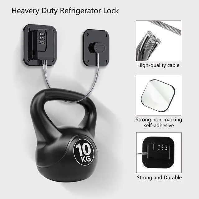 Alt view image 9 of 12 - Refrigerator Lock, Heavy Duty Fridge Lock, Combination Lock for Refrigerator Cabinets, Drawers, Safety, Easy Install No Keys Needed (Black-2Pack)