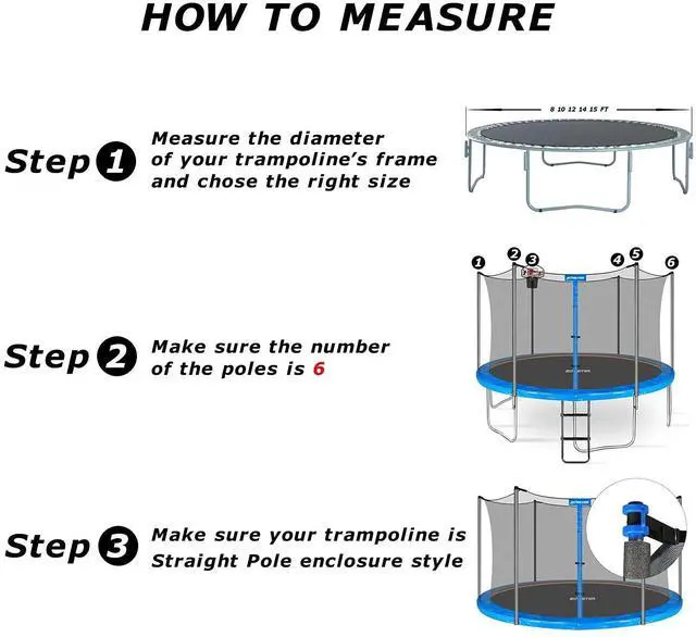 Alt view image 11 of 14 - Trampoline Replacement Safety Enclosure Net for 6 Straight Poles Round Frame Trampolines, Breathable and Weather-Resistant Trampoline Net with Adjustable Straps (Net Only)