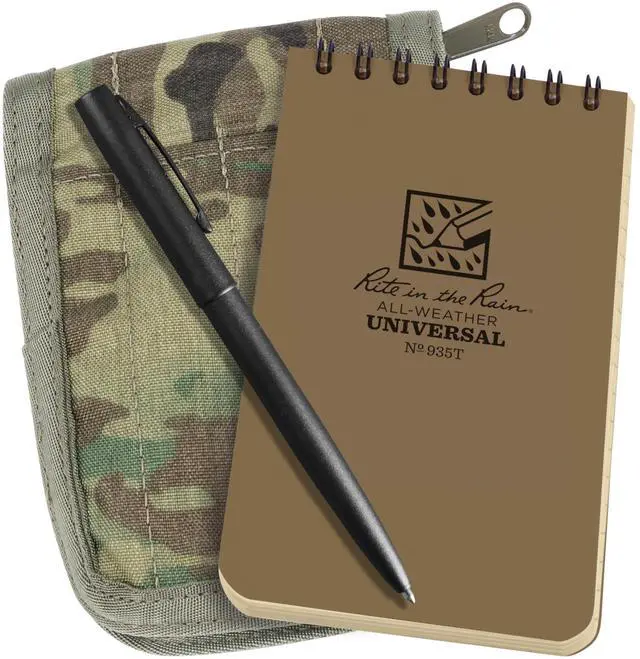 Alt view image 8 of 14 - Weatherproof 3" x 5" Top Spiral Notebook Kit: MultiCam CORDURA Fabric Cover, 3" x 5" Tan Notebook, and Weatherproof Pen (No. 935M-KIT)