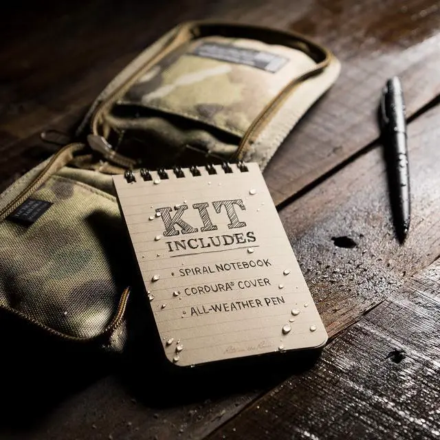 Alt view image 13 of 14 - Weatherproof 3" x 5" Top Spiral Notebook Kit: MultiCam CORDURA Fabric Cover, 3" x 5" Tan Notebook, and Weatherproof Pen (No. 935M-KIT)