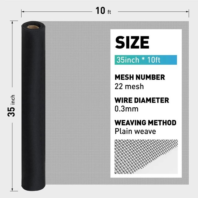 Alt view image 10 of 14 - 304 Stainless Steel Mesh Window Screen Roll,35IN x 10FT | Black Metal Window Screen Mesh Replacement for Door,Patio,Pet,Vent,Filter,Porch,Cage and DIY Projects (22 Mesh)