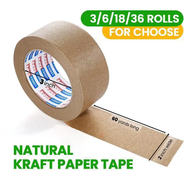 Alt view image 8 of 12 - ADHES Kraft Paper Tape, 2 Inch x 60 Yards x 18 Rolls, Biodegradable Paper Packing Tape Writable & Uncoated Brown Shipping Tape for Shipping, Moving, Sealing