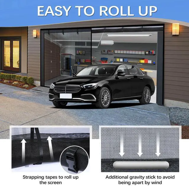 Alt view image 9 of 12 - Garage Door Screen for 2 Car Garage 16x7FT, Magnetic Screen Garage with Retractable Fiberglass Mesh and Heavy Duty Weighted Bottom, Easy Assembly & Pass, Hands Free Door Screen Kit
