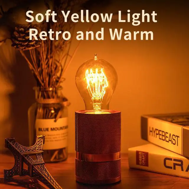 Alt view image 12 of 14 - Warm Incandescent Light Bulbs 60 Watt,A19/A60 Vintage Style Edison Bulbs E26,Soft Yellow Light Bulbs,Amber Bulbs,Retro Light Bulb Old Fashioned,Halogen Dimmable Edison Bulb Squirrel Cage
