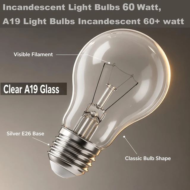Alt view image 9 of 14 - 60 Watt Incandescent Light Bulbs, A19 60 WATT Incandescent Bulb Shatter Resistant Rough Service Light Bulb Dimmable(8 Pcs)