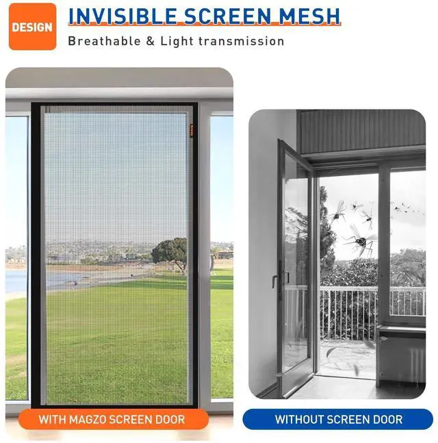 Alt view image 10 of 12 - Magnetic Screen Door Side Opening Fit Door Size 36 x 80 Inches | Actual Mesh Size 38" x 81", Reinforced Polyester Door Screen Magnetic Closure for Front, Back, Patio, Sliding Door, Black