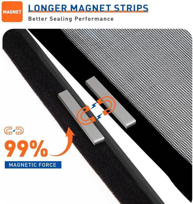 Alt view image 9 of 12 - Magnetic Screen Door Side Opening Fit Door Size 36 x 80 Inches | Actual Mesh Size 38" x 81", Reinforced Polyester Door Screen Magnetic Closure for Front, Back, Patio, Sliding Door, Black