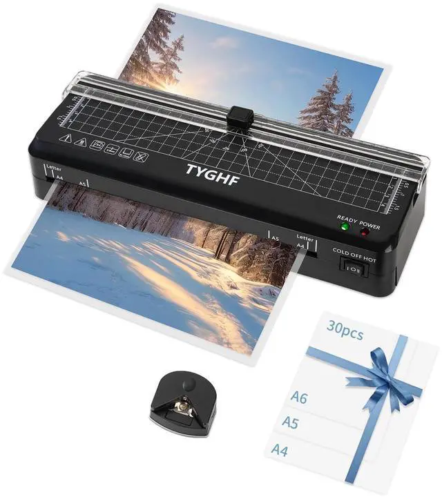 Alt view image 7 of 12 - Laminator Machine with 30 Laminating Sheets (A4/A5/A6), 4-in-1 Thermal and Cold Lamination Machine with Built-in Paper Trimmer and Angle Scale, 2-Min Warm-up Laminator for Home Office Black