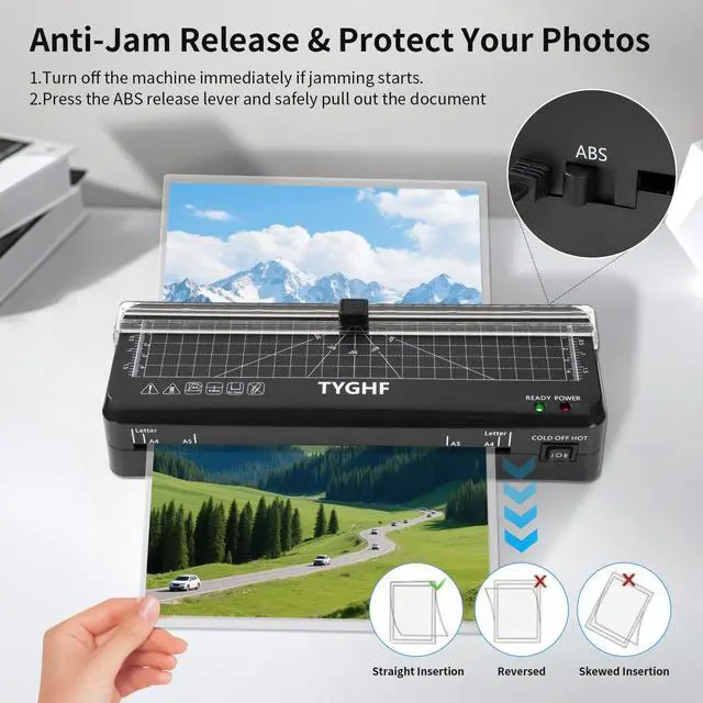 Alt view image 8 of 12 - Laminator Machine with 30 Laminating Sheets (A4/A5/A6), 4-in-1 Thermal and Cold Lamination Machine with Built-in Paper Trimmer and Angle Scale, 2-Min Warm-up Laminator for Home Office Black