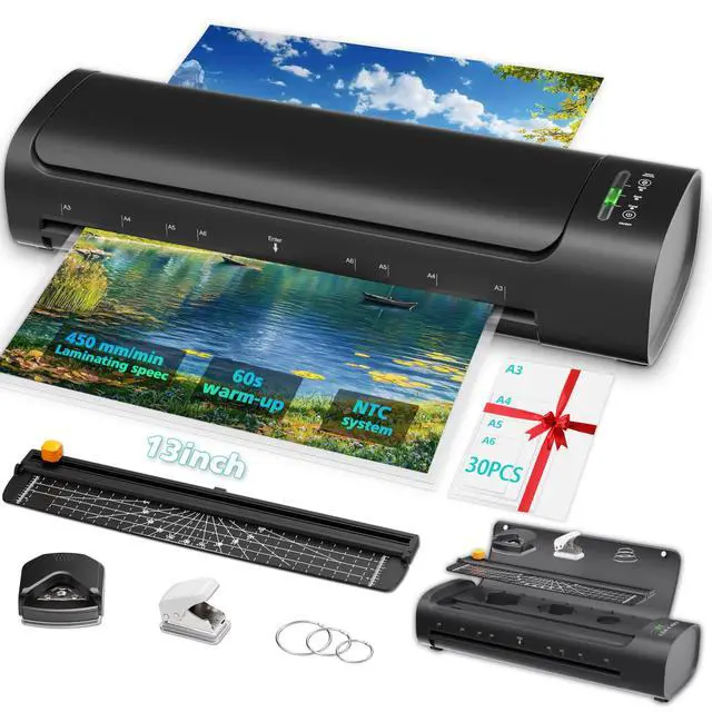 Alt view image 2 of 2 - 13 Inch Laminator Machine with 30 Laminating Sheets, A3 11-in-1 Hot & Cold Thermal Laminator for Teachers, 60S Fast Warm-Up, 450mm/min, Never-Jam Design Laminate Machine for Home, Office, School