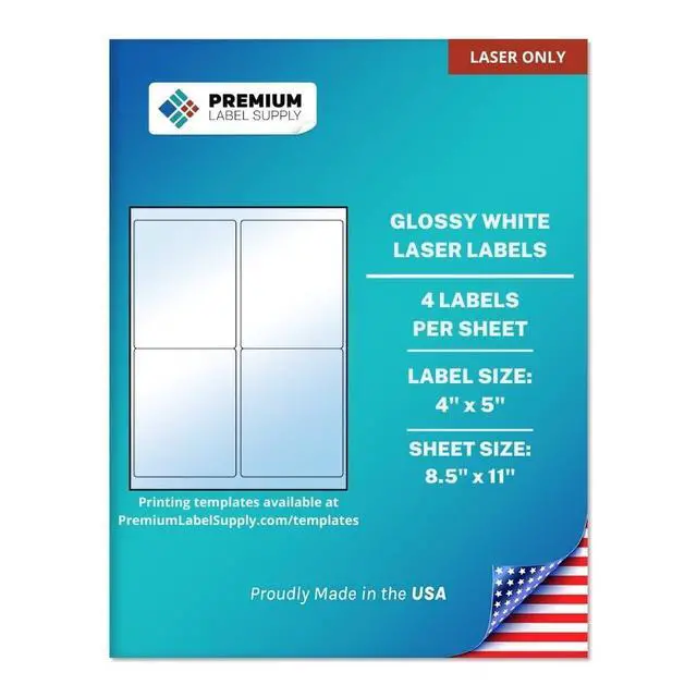 Alt view image 3 of 4 - Glossy White Sticker Labels 4" x 5" (4 per Sheet) (Glossy White for Laser Only, 400 Labels)